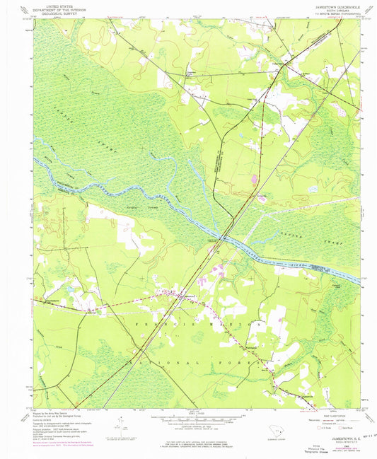 Classic USGS Jamestown South Carolina 7.5'x7.5' Topo Map Image
