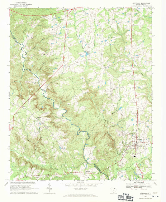 Classic USGS Jefferson South Carolina 7.5'x7.5' Topo Map Image