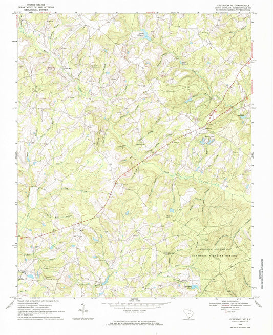 Classic USGS Jefferson NE South Carolina 7.5'x7.5' Topo Map Image