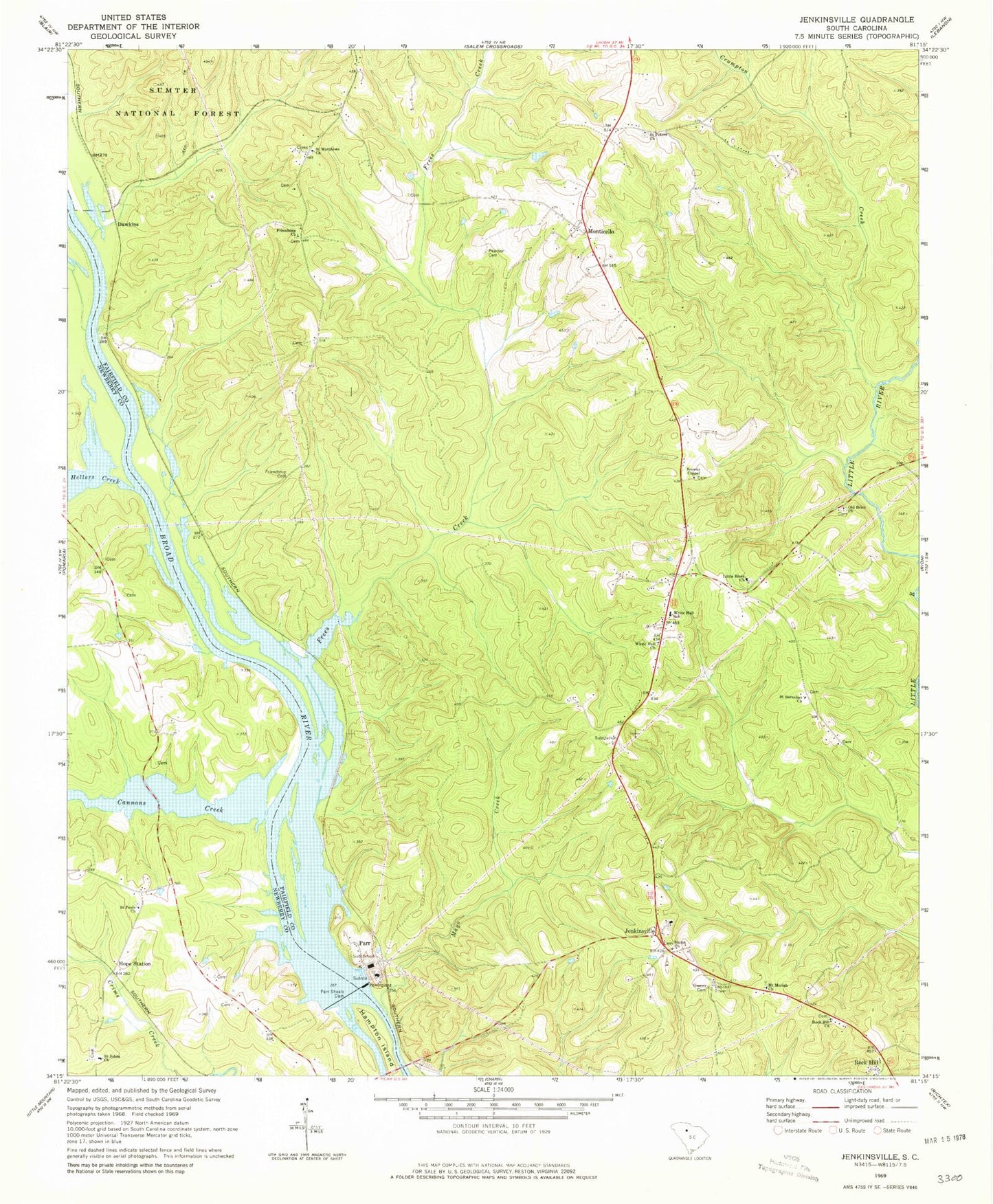 Classic USGS Jenkinsville South Carolina 7.5'x7.5' Topo Map Image