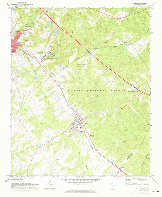Classic USGS Joanna South Carolina 7.5'x7.5' Topo Map Image