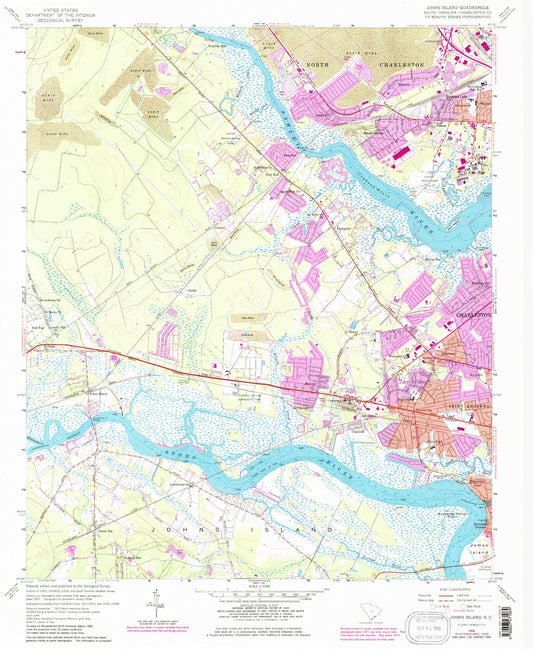 Classic USGS Johns Island South Carolina 7.5'x7.5' Topo Map Image