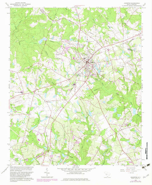 Classic USGS Johnston South Carolina 7.5'x7.5' Topo Map Image