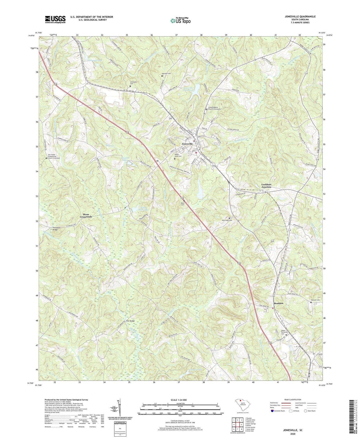 Jonesville South Carolina US Topo Map Image