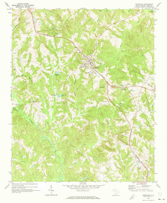 Classic USGS Jonesville South Carolina 7.5'x7.5' Topo Map Image