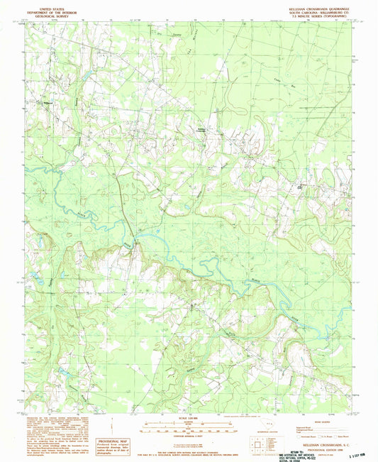 Classic USGS Kellehan Crossroads South Carolina 7.5'x7.5' Topo Map Image