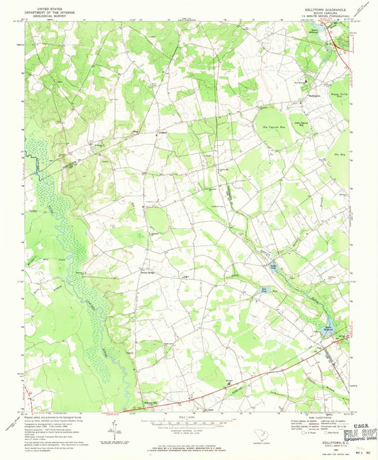 Classic USGS Kellytown South Carolina 7.5'x7.5' Topo Map Image