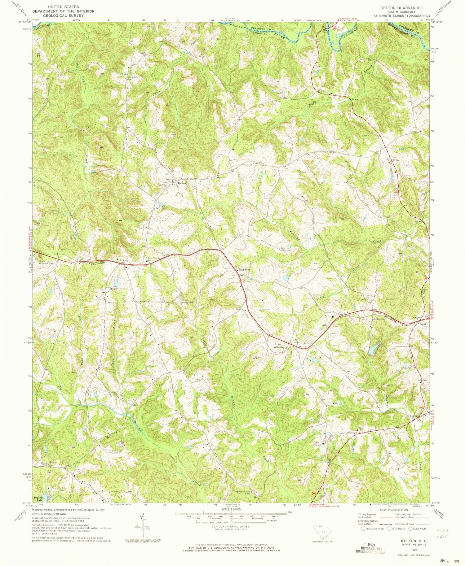 Classic USGS Kelton South Carolina 7.5'x7.5' Topo Map Image