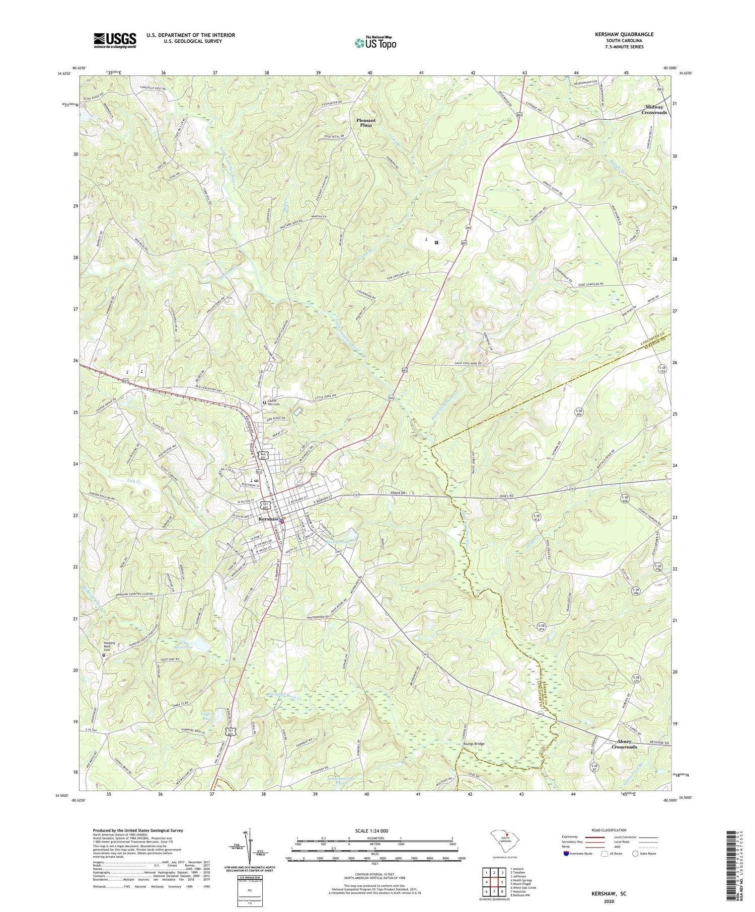 Kershaw South Carolina US Topo Map Image