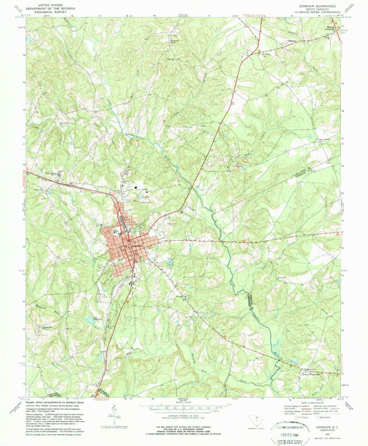 Classic USGS Kershaw South Carolina 7.5'x7.5' Topo Map Image