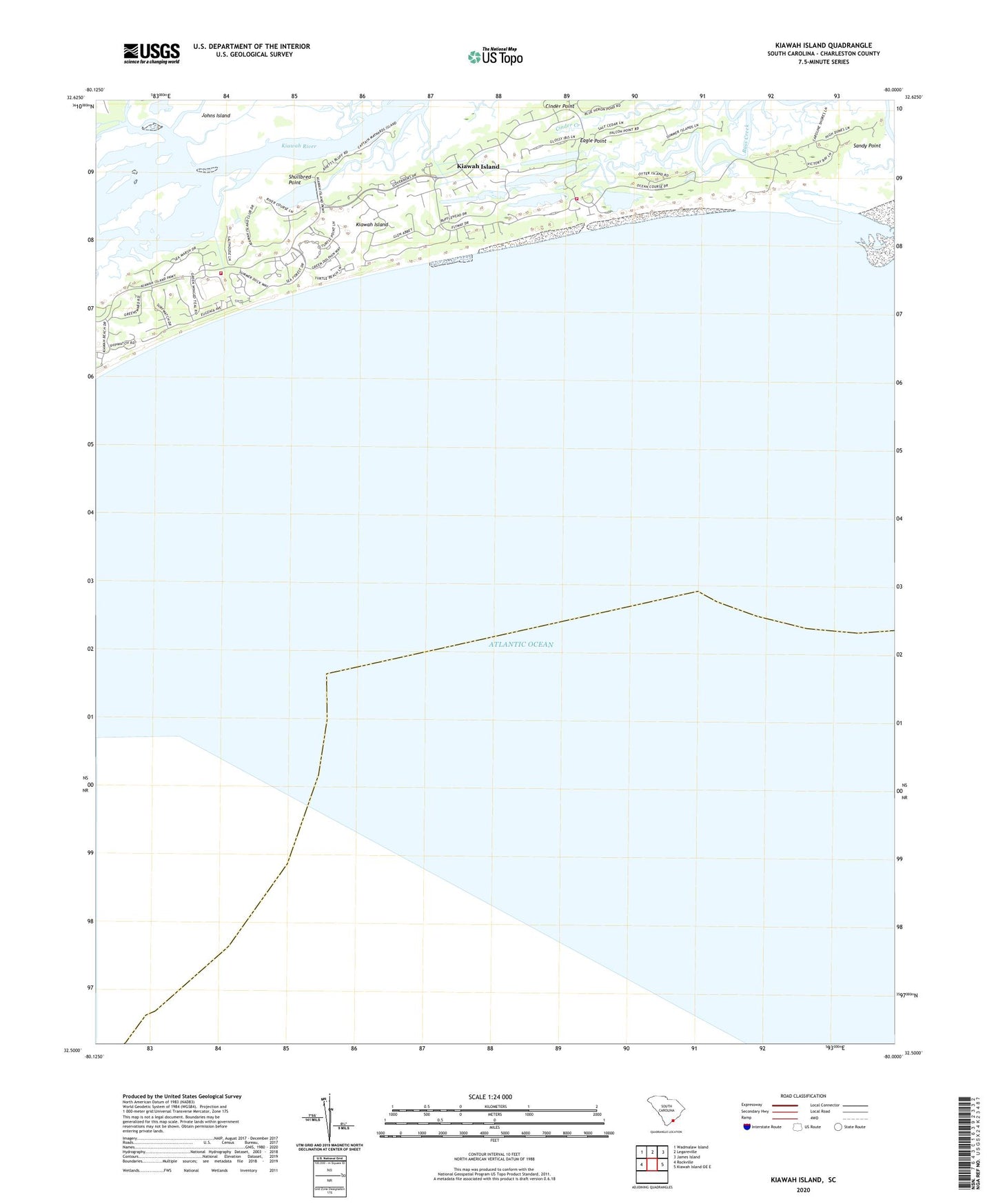 Kiawah Island South Carolina US Topo Map Image