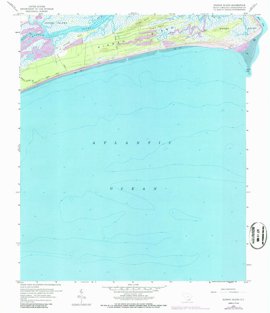 Classic USGS Kiawah Island South Carolina 7.5'x7.5' Topo Map Image