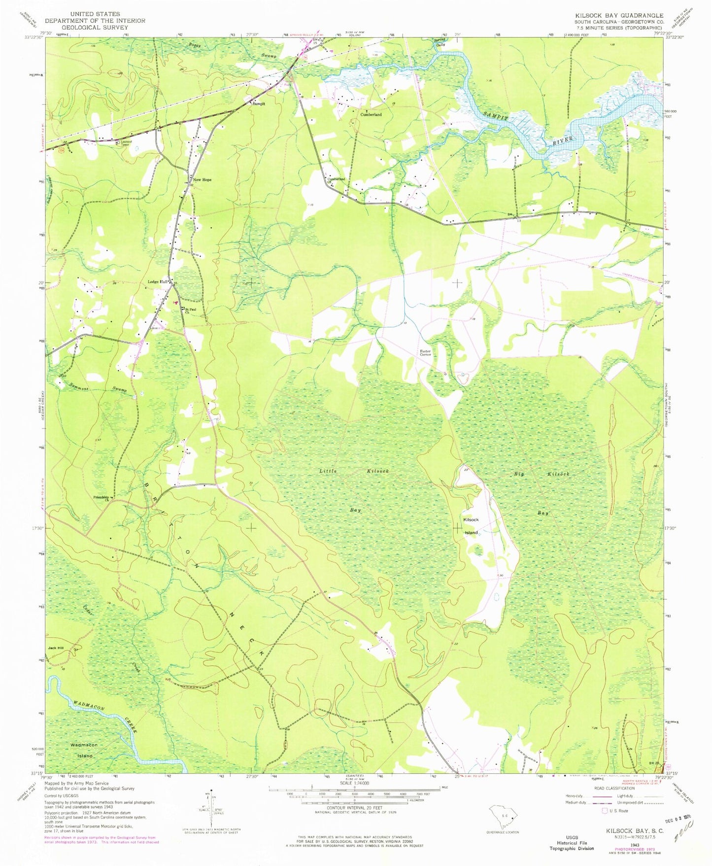 Classic USGS Kilsock Island South Carolina 7.5'x7.5' Topo Map Image