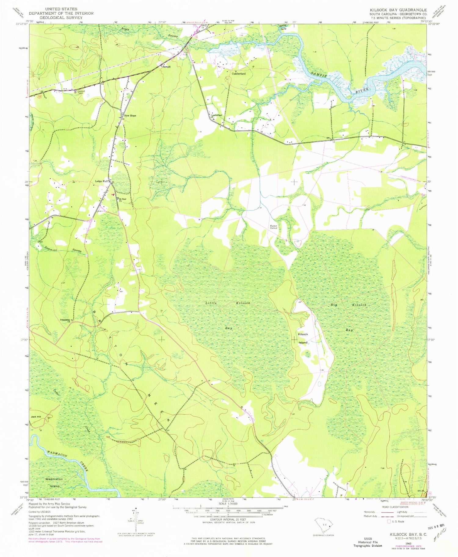 Classic USGS Kilsock Island South Carolina 7.5'x7.5' Topo Map Image