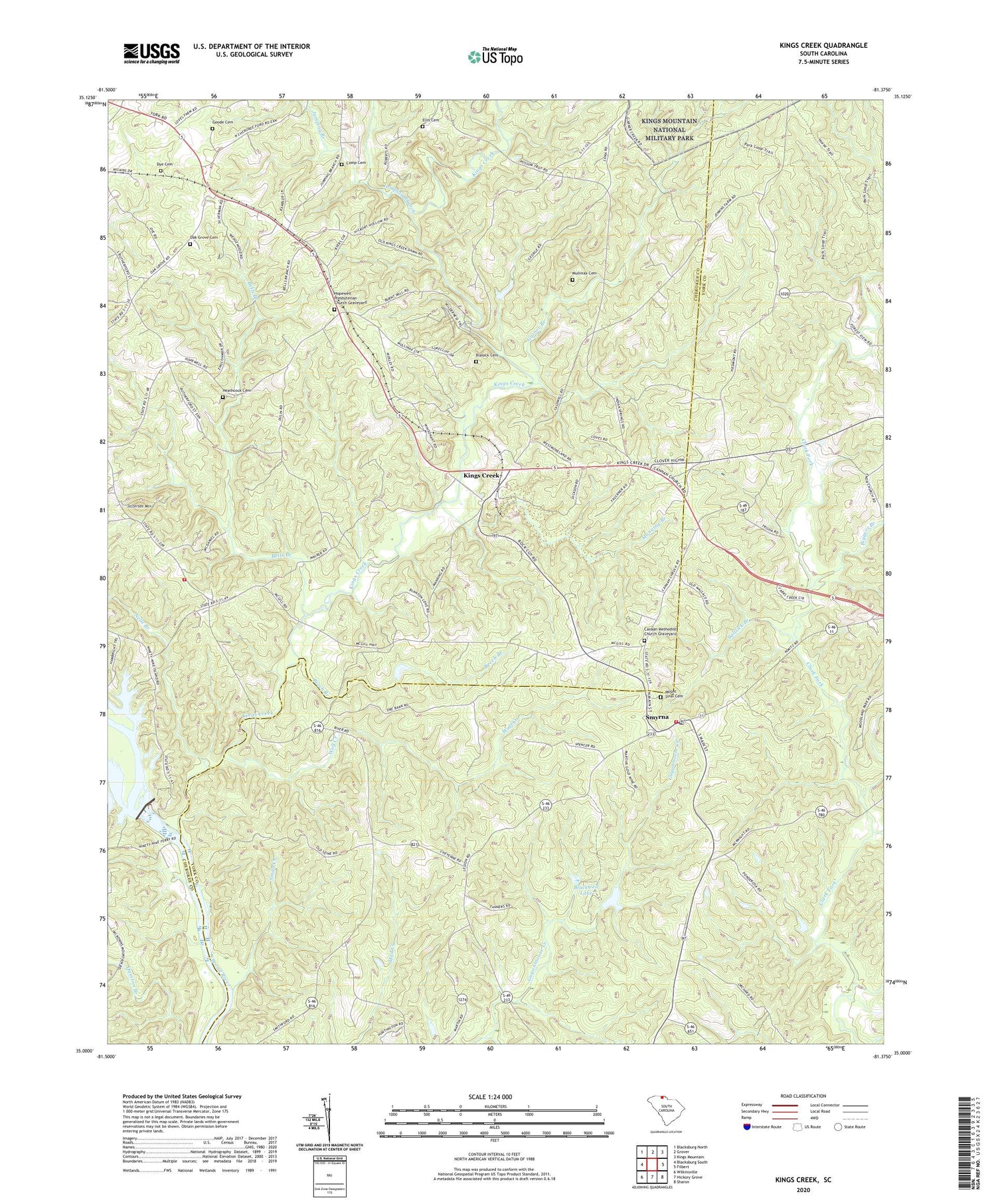 Kings Creek South Carolina US Topo Map Image