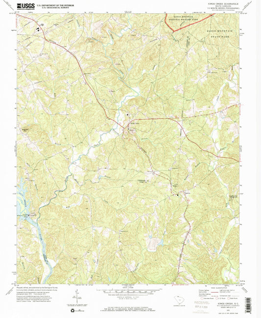 Classic USGS Kings Creek South Carolina 7.5'x7.5' Topo Map Image