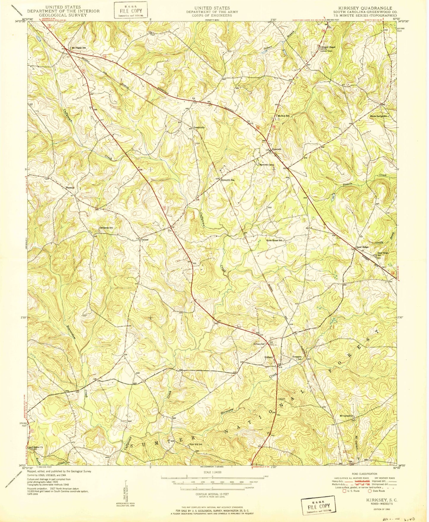 Classic USGS Kirksey South Carolina 7.5'x7.5' Topo Map Image