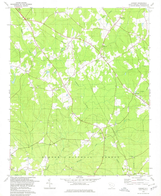 Classic USGS Kirksey South Carolina 7.5'x7.5' Topo Map Image