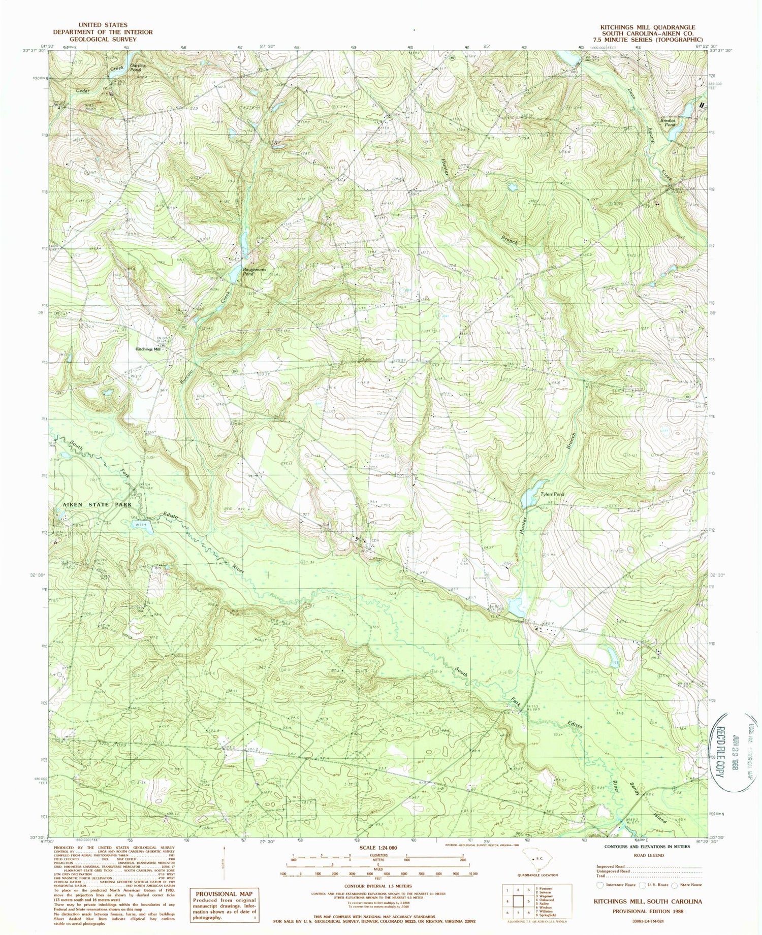 Classic USGS Kitchings Mill South Carolina 7.5'x7.5' Topo Map Image