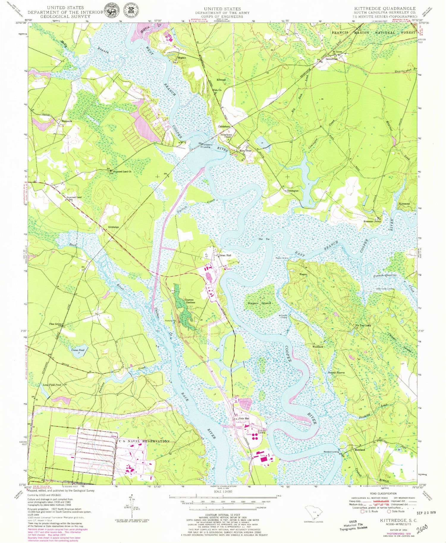 Classic USGS Kittredge South Carolina 7.5'x7.5' Topo Map Image