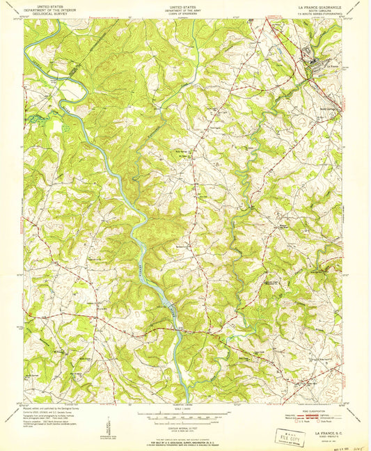 Classic USGS La France South Carolina 7.5'x7.5' Topo Map Image
