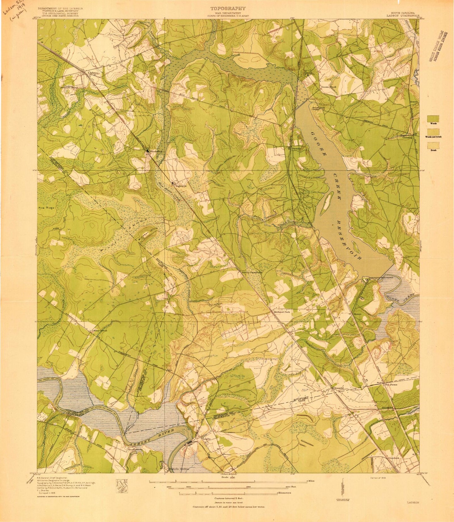 Classic USGS Ladson South Carolina 7.5'x7.5' Topo Map Image