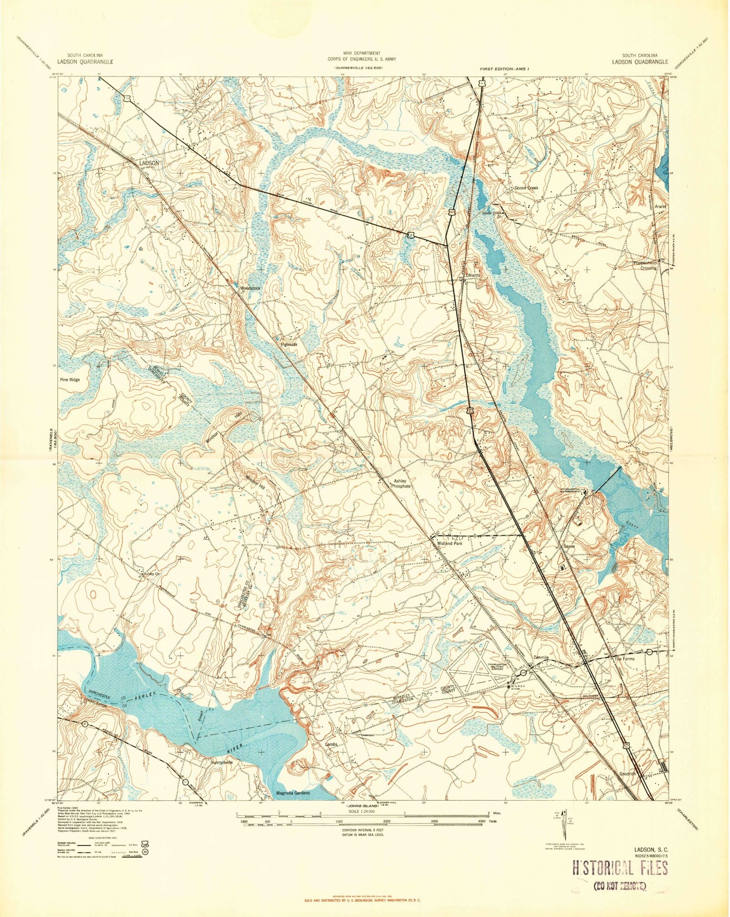 Classic USGS Ladson South Carolina 7.5'x7.5' Topo Map Image