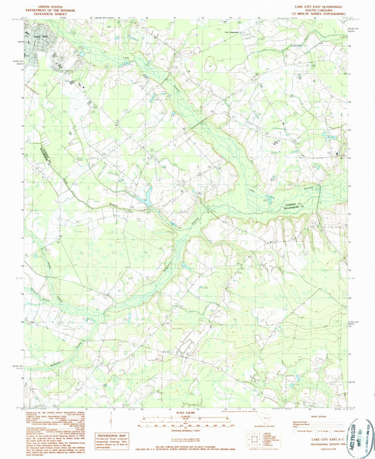 Classic USGS Lake City East South Carolina 7.5'x7.5' Topo Map Image
