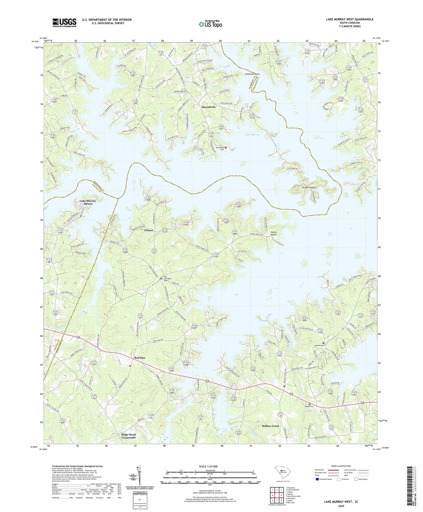 Lake Murray West South Carolina US Topo Map Image