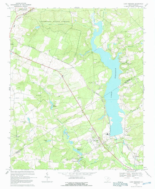 Classic USGS Lake Robinson South Carolina 7.5'x7.5' Topo Map Image