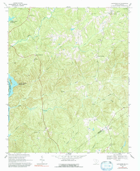Classic USGS Lancaster SE South Carolina 7.5'x7.5' Topo Map Image
