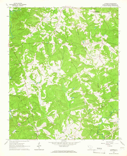 Classic USGS Latimer South Carolina 7.5'x7.5' Topo Map Image