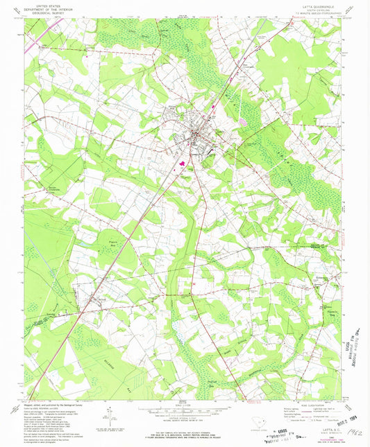 Classic USGS Latta South Carolina 7.5'x7.5' Topo Map Image