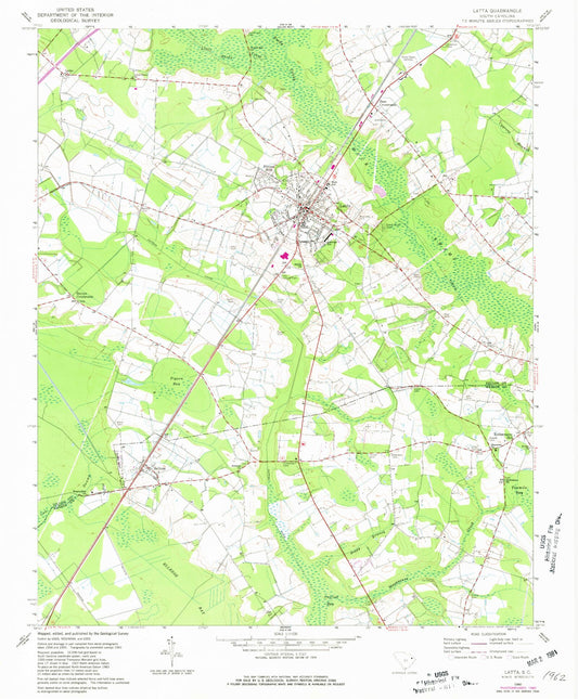 Classic USGS Latta South Carolina 7.5'x7.5' Topo Map Image