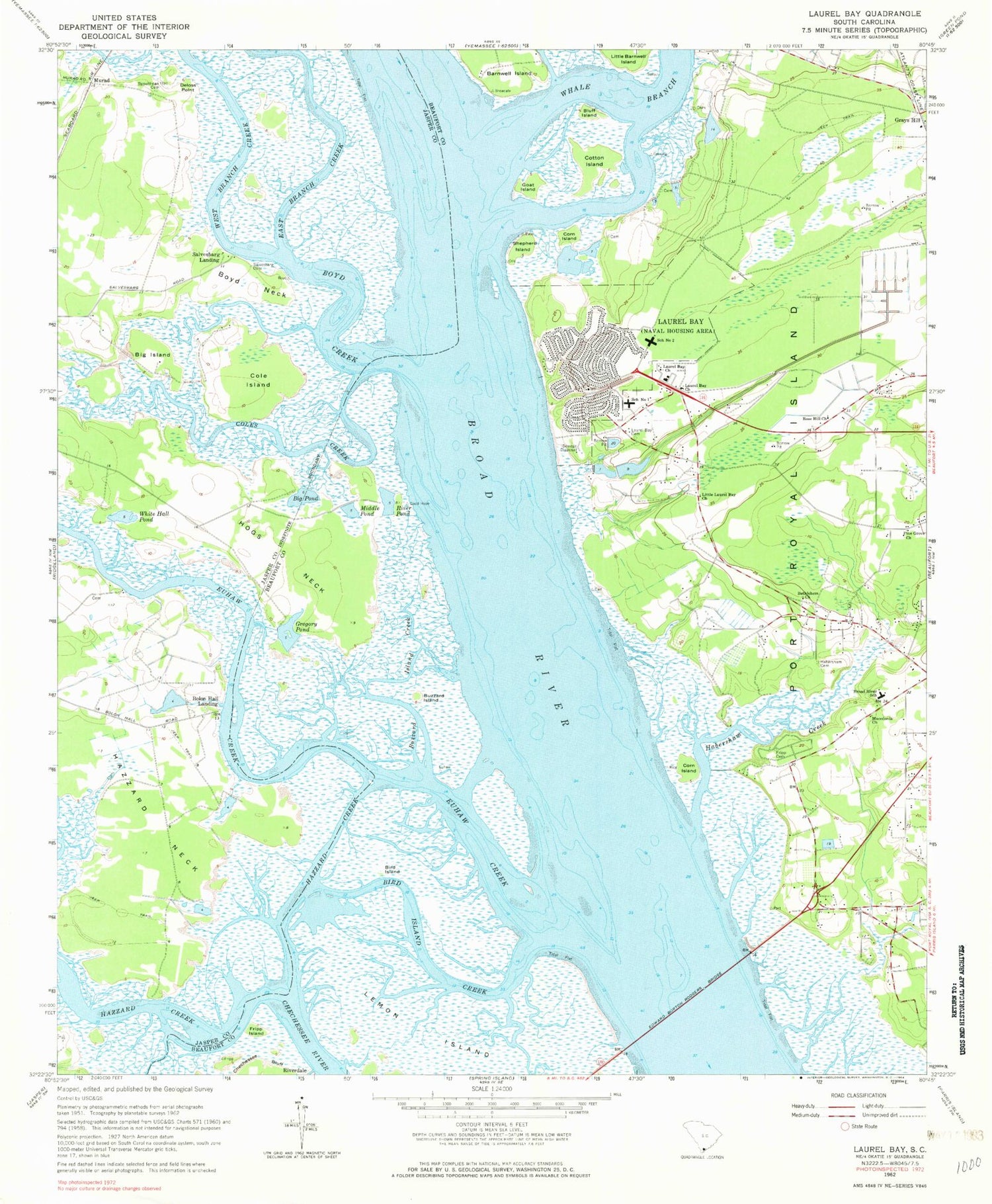 Classic USGS Laurel Bay South Carolina 7.5'x7.5' Topo Map Image