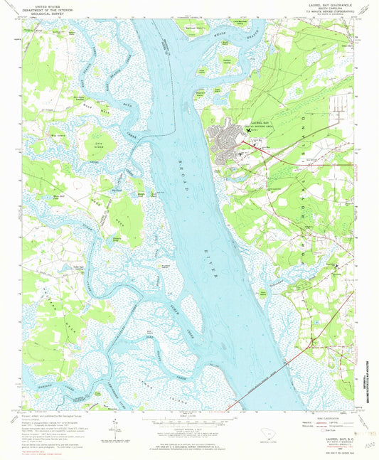 Classic USGS Laurel Bay South Carolina 7.5'x7.5' Topo Map Image