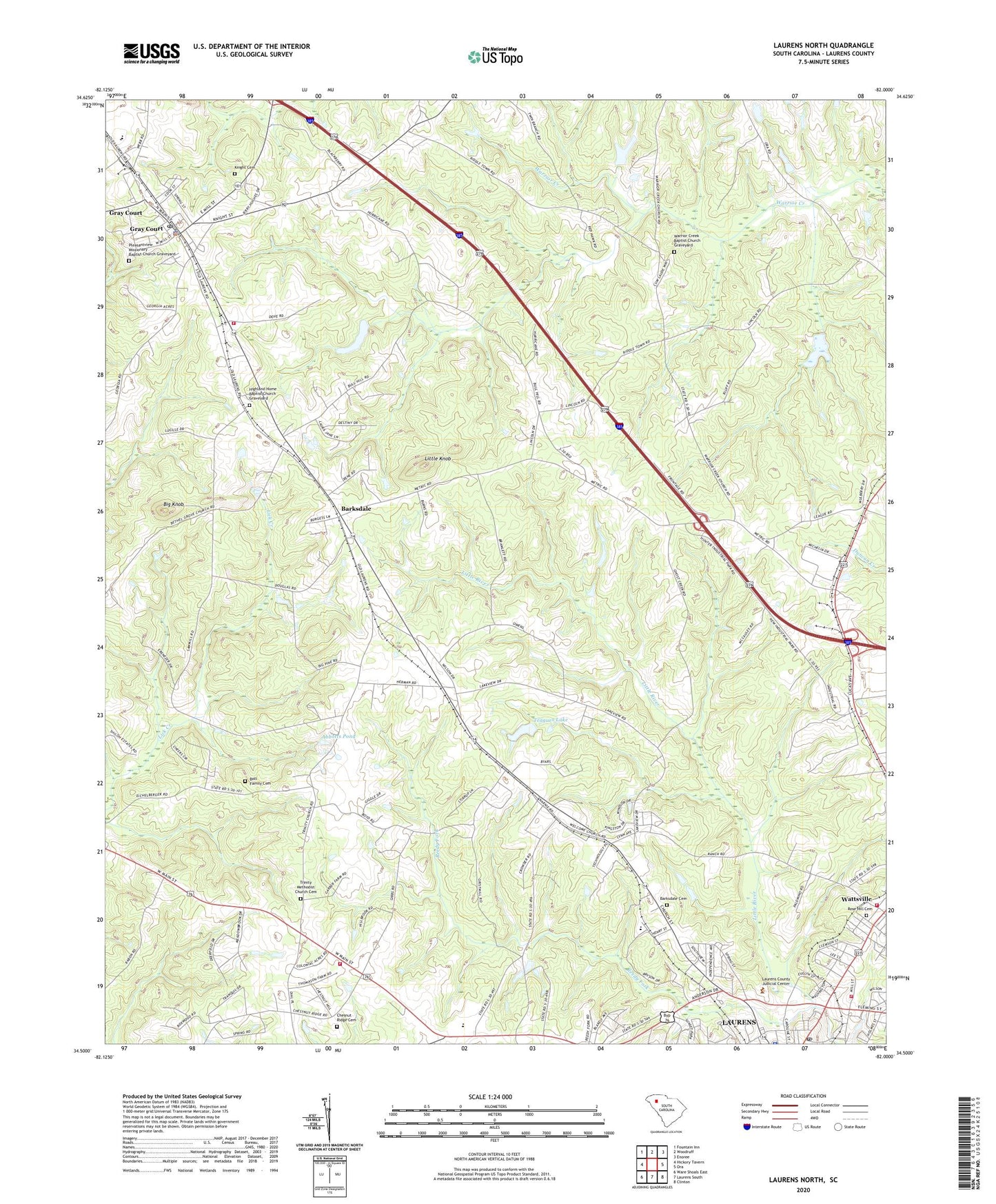 Laurens North South Carolina US Topo Map Image