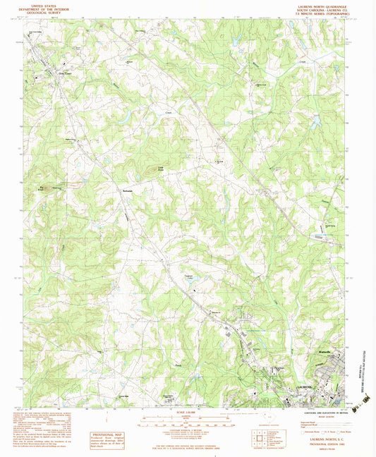 Classic USGS Laurens North South Carolina 7.5'x7.5' Topo Map Image