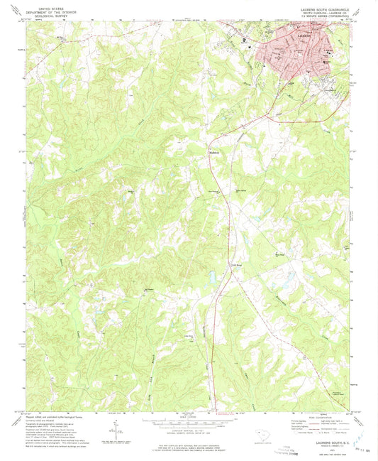 Classic USGS Laurens South South Carolina 7.5'x7.5' Topo Map Image