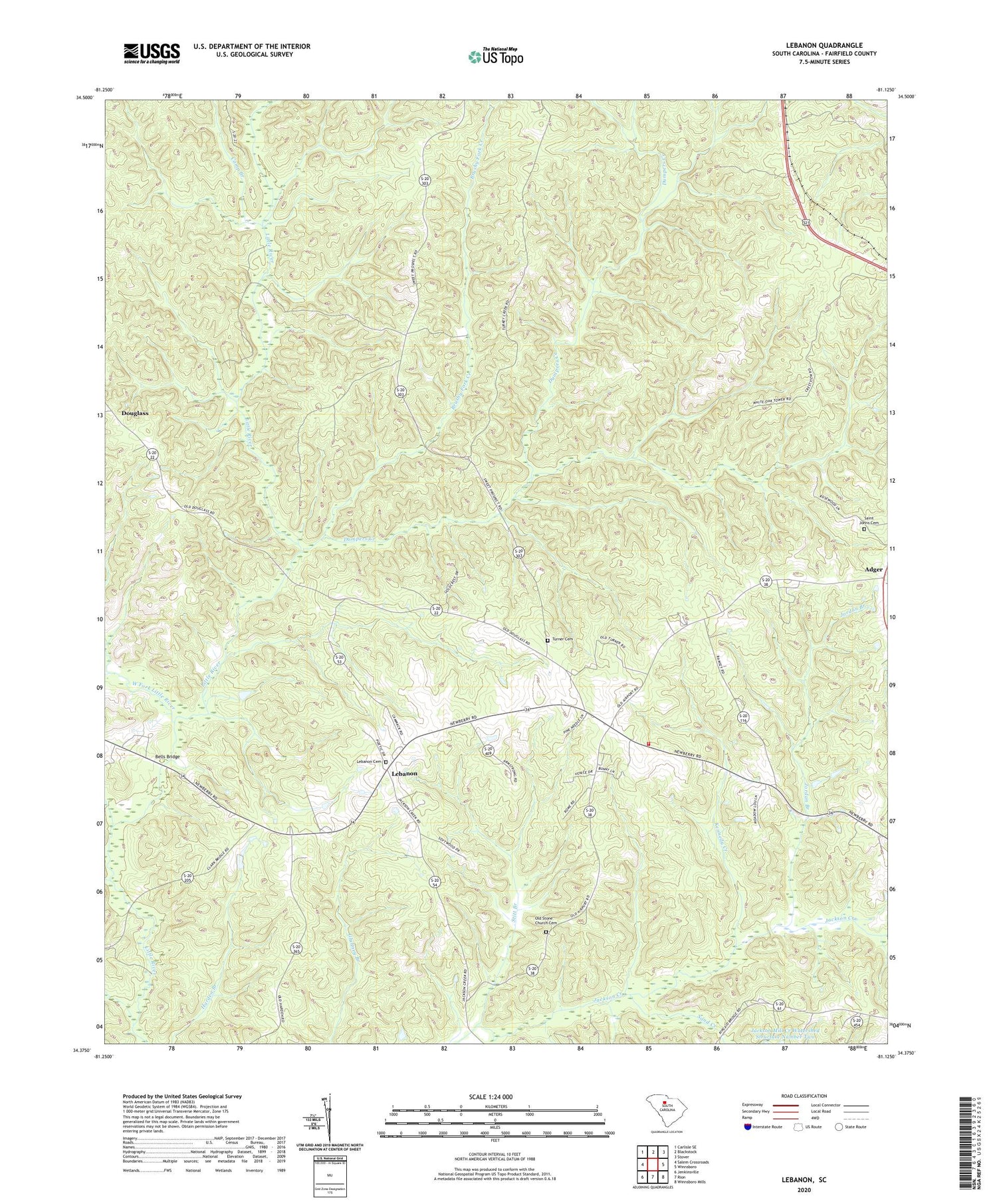 Lebanon South Carolina US Topo Map Image