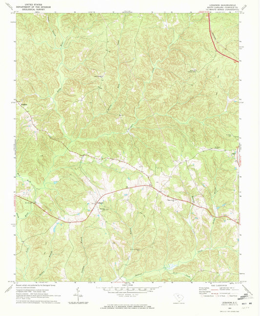 Classic USGS Lebanon South Carolina 7.5'x7.5' Topo Map Image