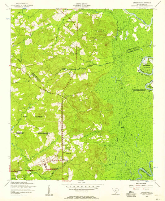 Classic USGS Leesburg South Carolina 7.5'x7.5' Topo Map Image