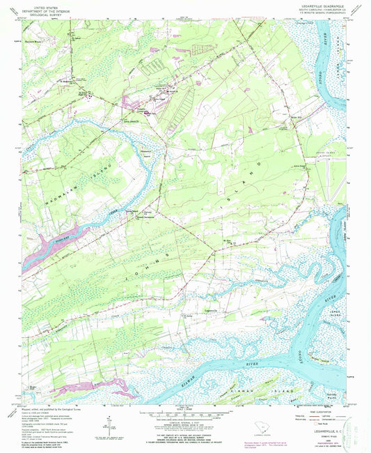Classic USGS Legareville South Carolina 7.5'x7.5' Topo Map Image