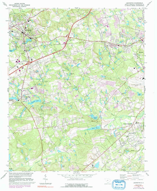 Classic USGS Lexington South Carolina 7.5'x7.5' Topo Map Image