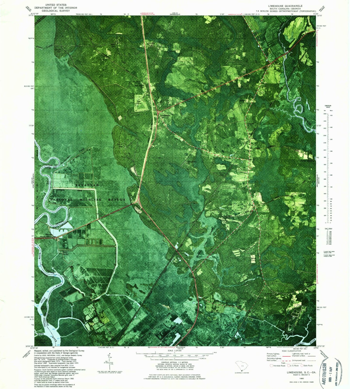 Classic USGS Limehouse South Carolina 7.5'x7.5' Topo Map Image