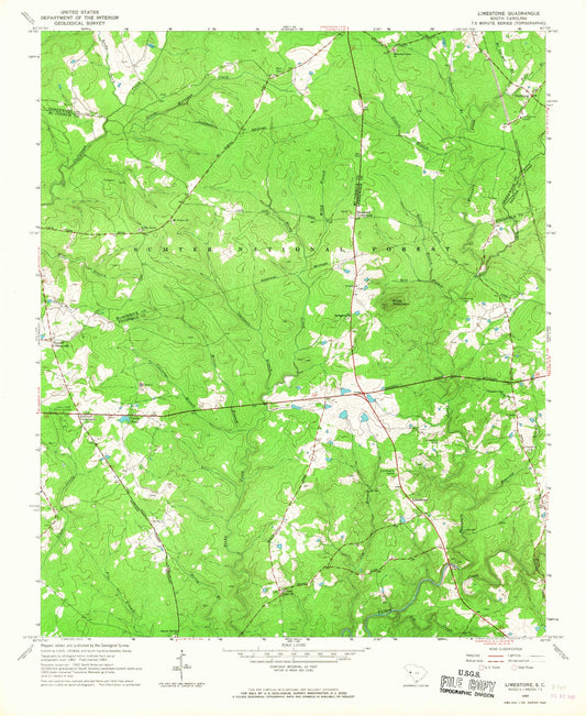 Classic USGS Limestone South Carolina 7.5'x7.5' Topo Map Image