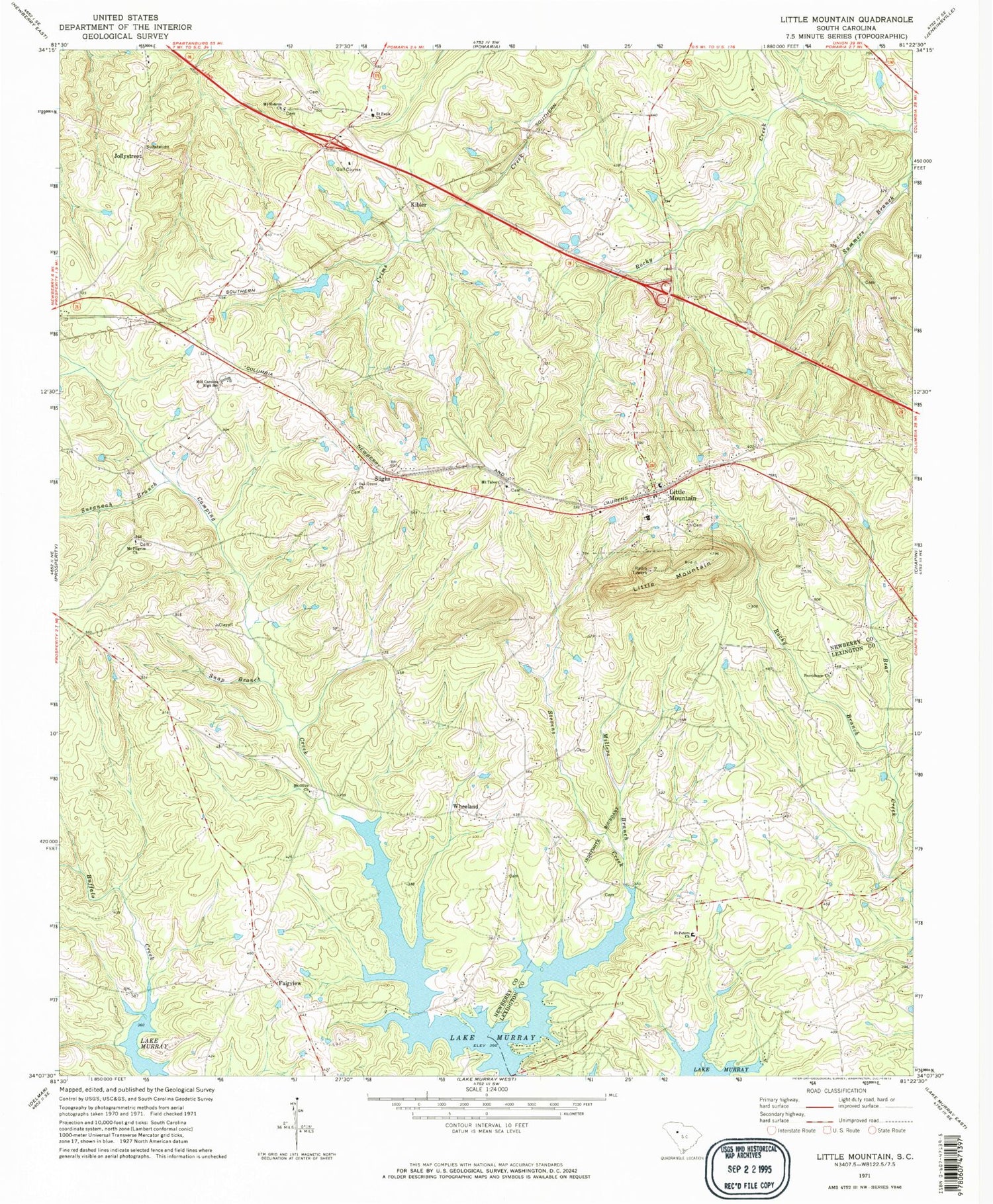 Classic USGS Little Mountain South Carolina 7.5'x7.5' Topo Map Image