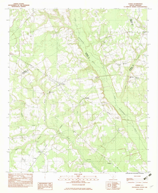 Classic USGS Lodge South Carolina 7.5'x7.5' Topo Map Image