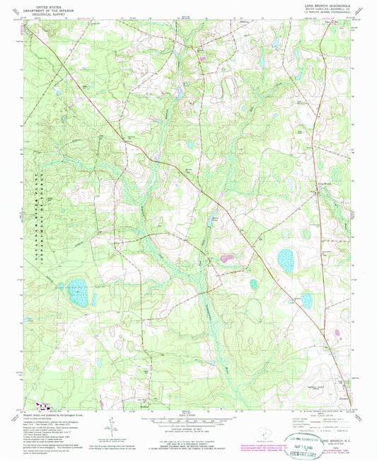 Classic USGS Long Branch South Carolina 7.5'x7.5' Topo Map Image