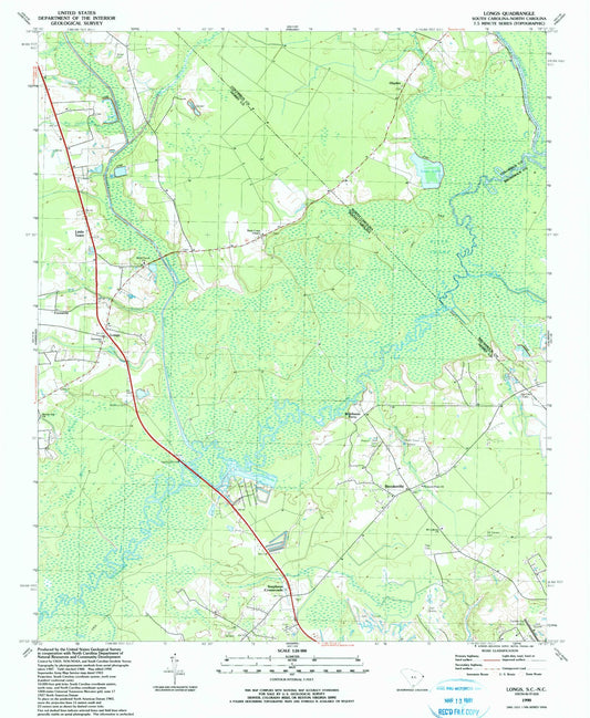 Classic USGS Longs South Carolina 7.5'x7.5' Topo Map Image
